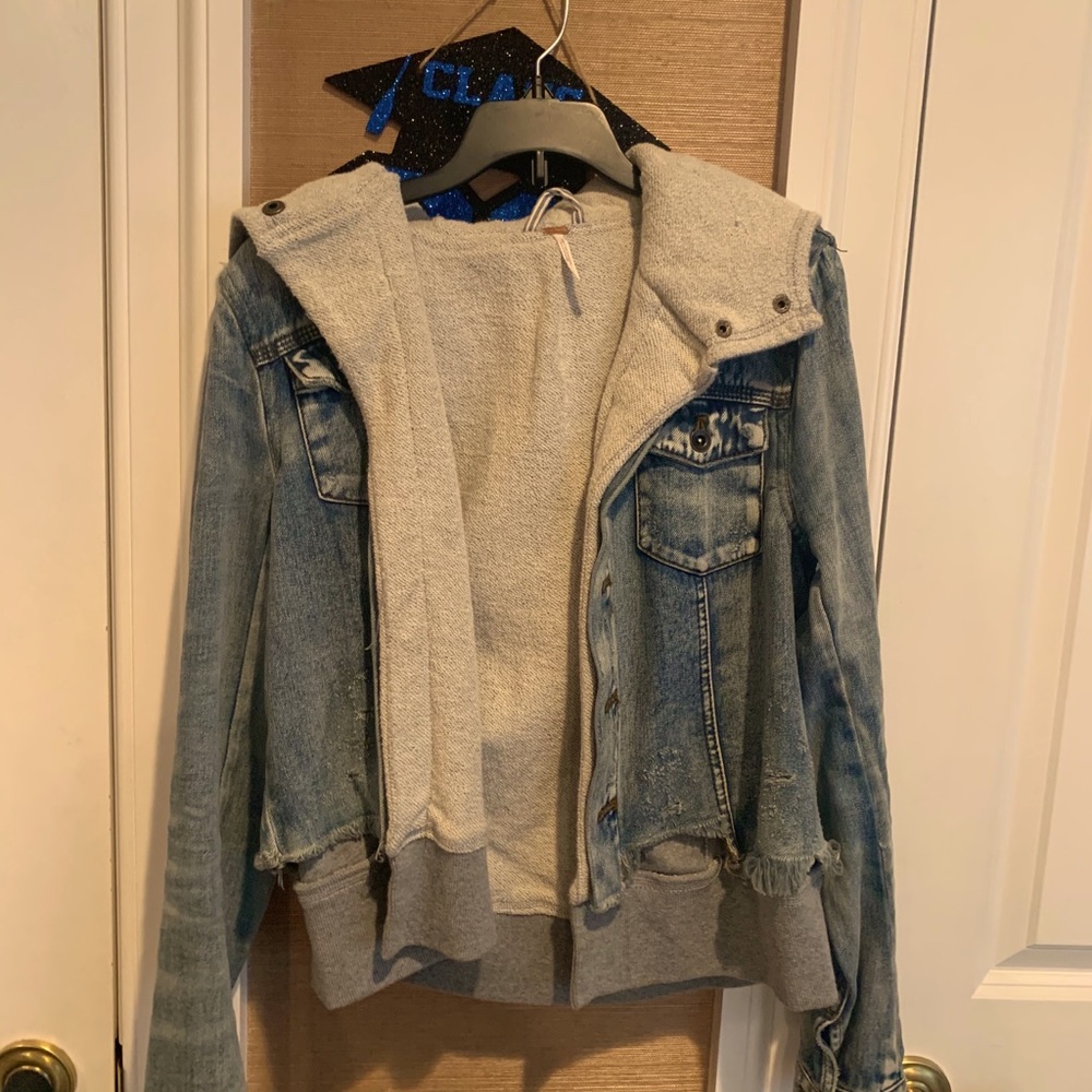 Free people denim sweatshirt combo jacket